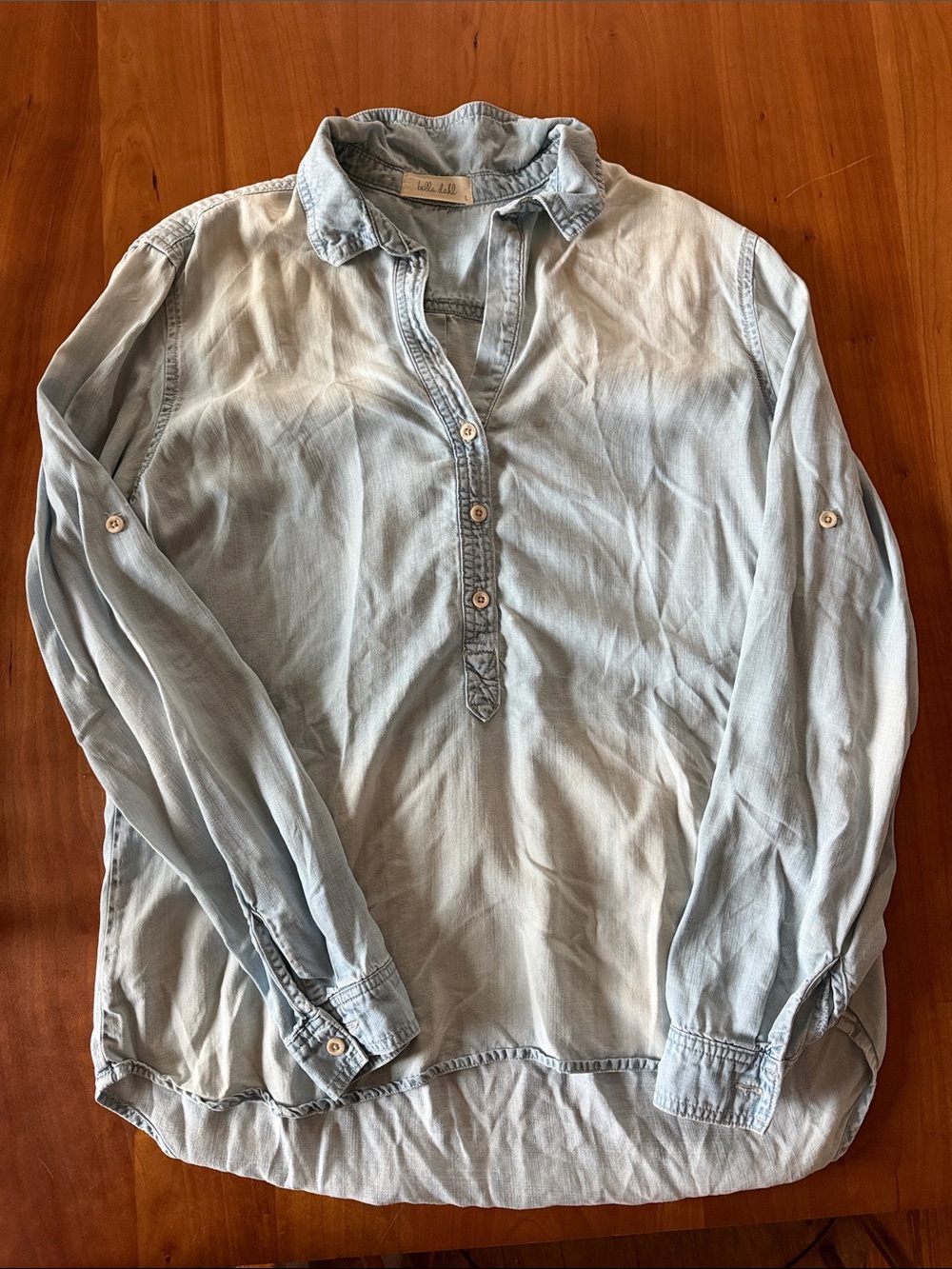 Light Blue Ombré Long-Sleeve Button Henley Shirt - women's L